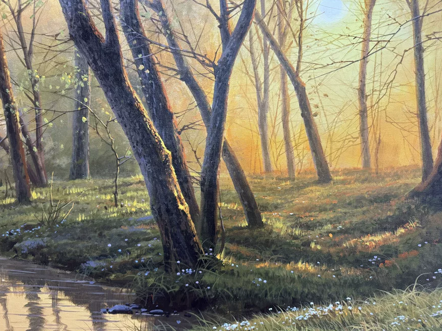 Original Forest Landscape Oil Painting by Kim Soo Ryung | Hand-Painted Sunset Nature Art 19995
