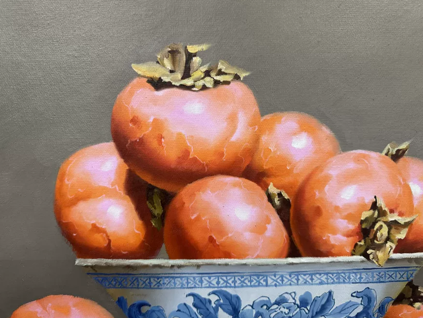 Ren Guo “Peace and Prosperity” Pomegranate Still Life Oil Painting 19927
