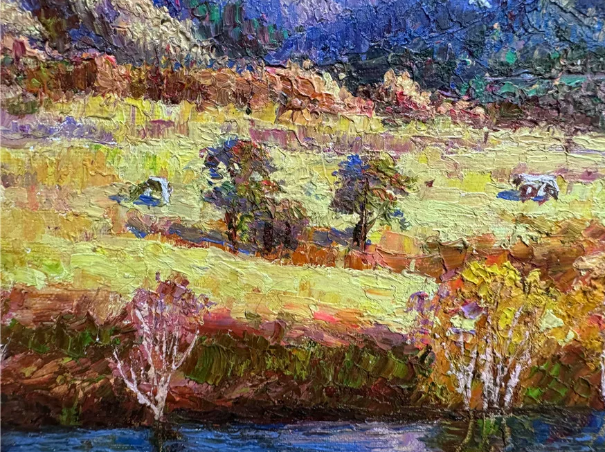 Autumn Landscape Oil Painting “Autumn River Pastoral” 19891