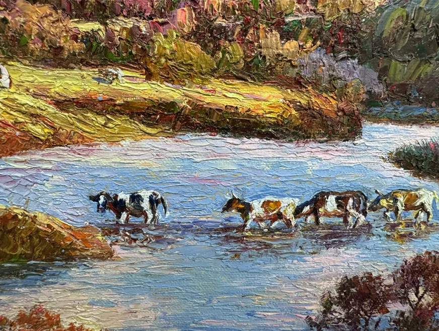 Autumn Landscape Oil Painting “Autumn River Pastoral” 19891