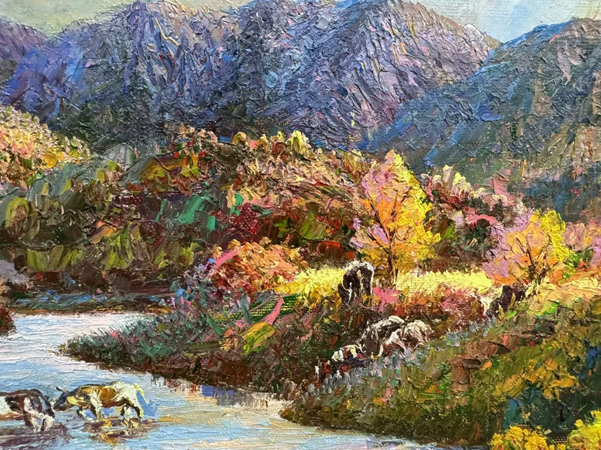 Autumn Landscape Oil Painting “Autumn River Pastoral” 19891
