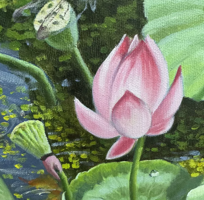 “Lotus Pond Scenery” Original Lotus Flower Oil Painting 19955