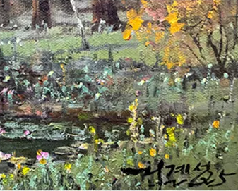 Autumn Pond Oil Painting “Autumn Leisure” by Li Jicheng 18996