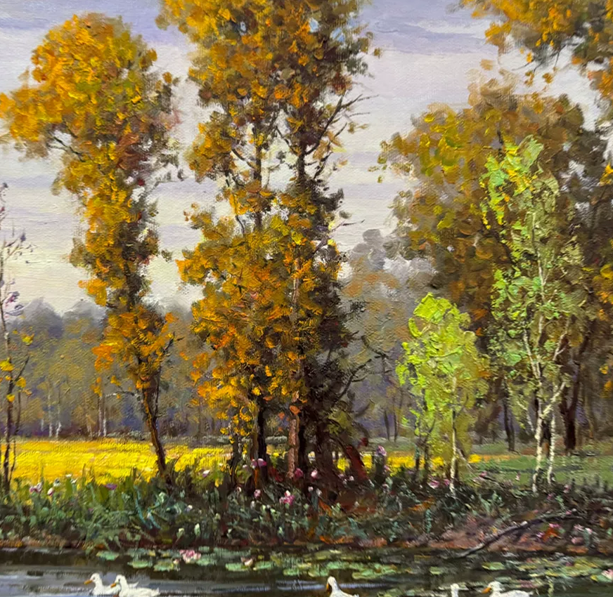 Autumn Pond Oil Painting “Autumn Leisure” by Li Jicheng 18996