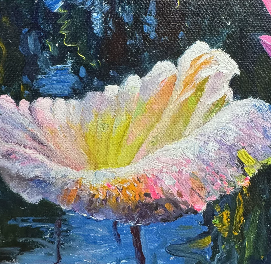 Kim Chul “Kingfisher and Lotus Fragrance” Original Lotus Oil Painting 19900