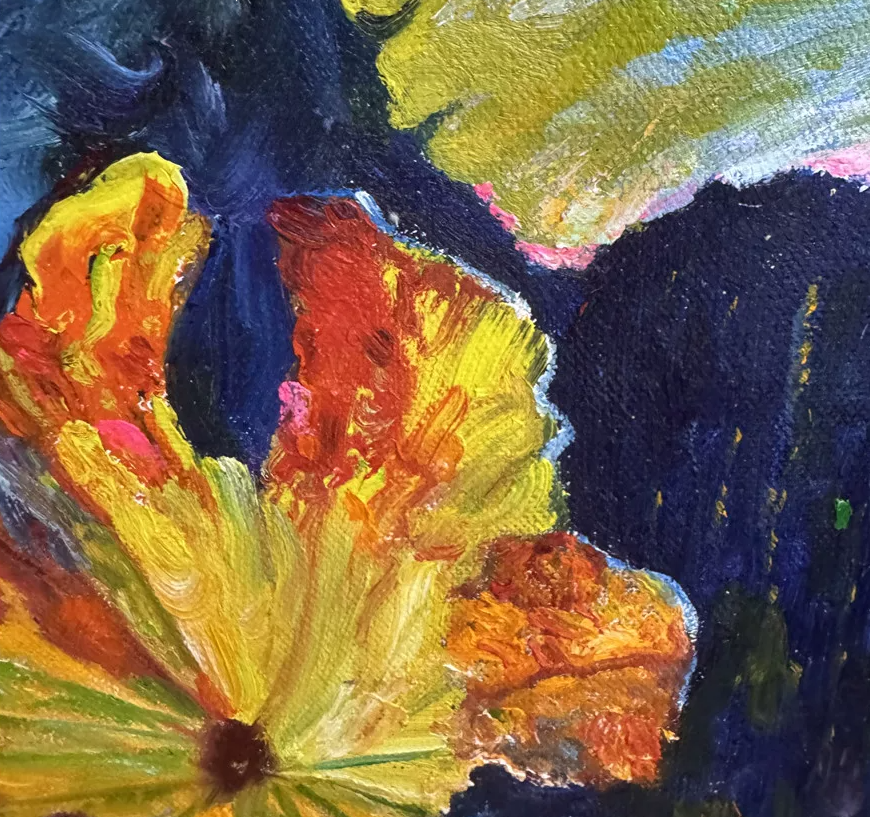 Kim Chul “Kingfisher and Lotus Fragrance” Original Lotus Oil Painting 19900