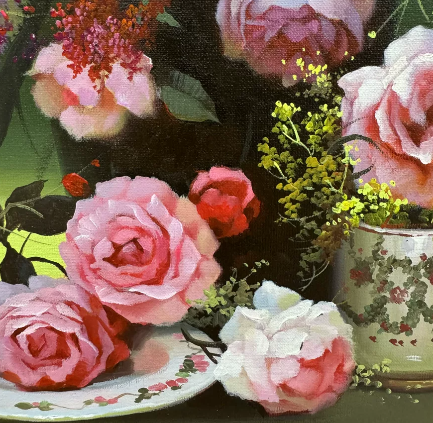 Myung Soo “Fragrance Filling the Room” Rose Still Life Oil Painting | Fine Art Decor 19886