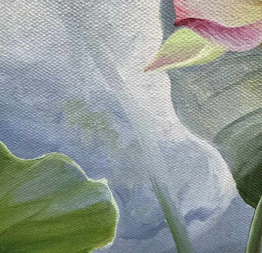 “Emerging Lotus” Original Lotus Flower Oil Painting 19832