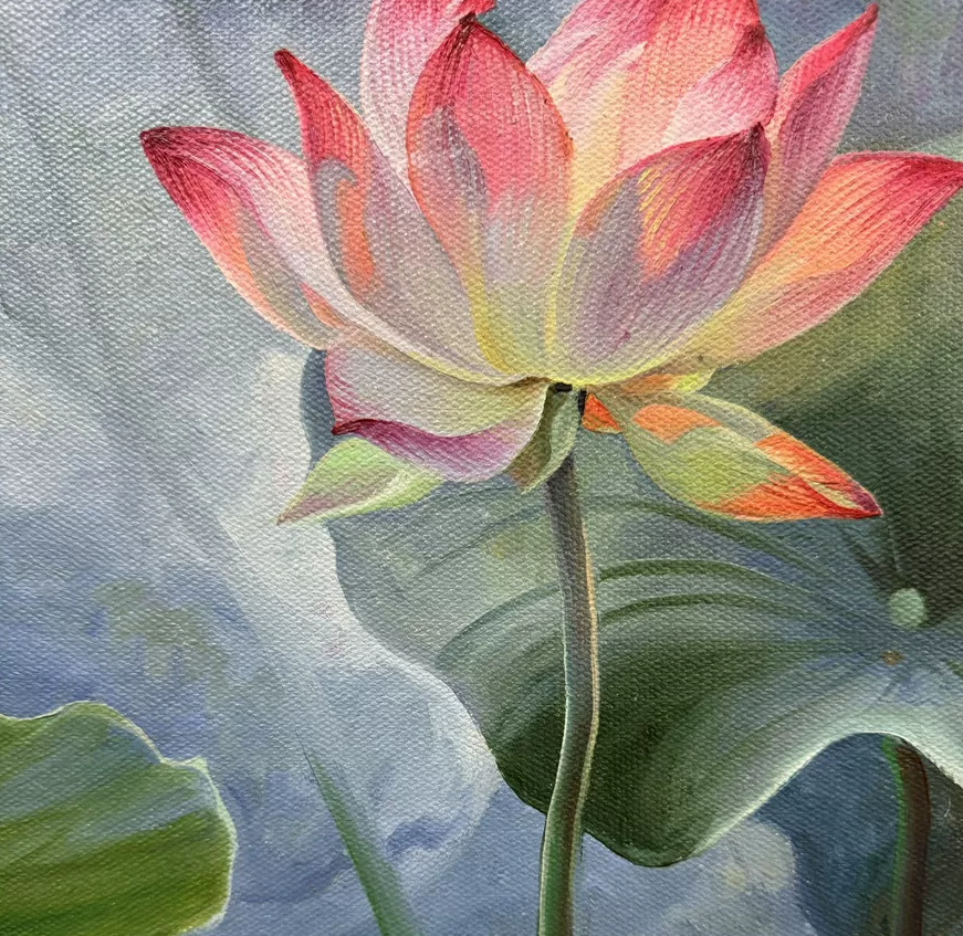 “Emerging Lotus” Original Lotus Flower Oil Painting 19832