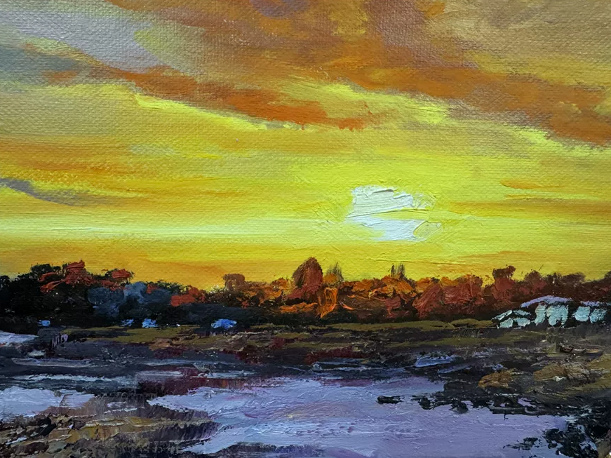 Sunset Over the Shallow Bay Oil Painting by Li Jicheng 19750