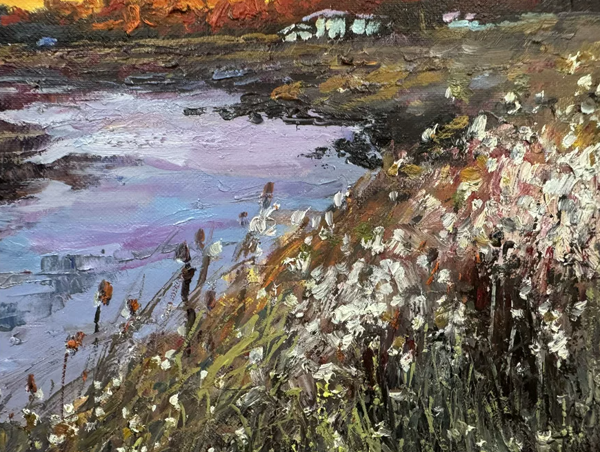 Sunset Over the Shallow Bay Oil Painting by Li Jicheng 19750