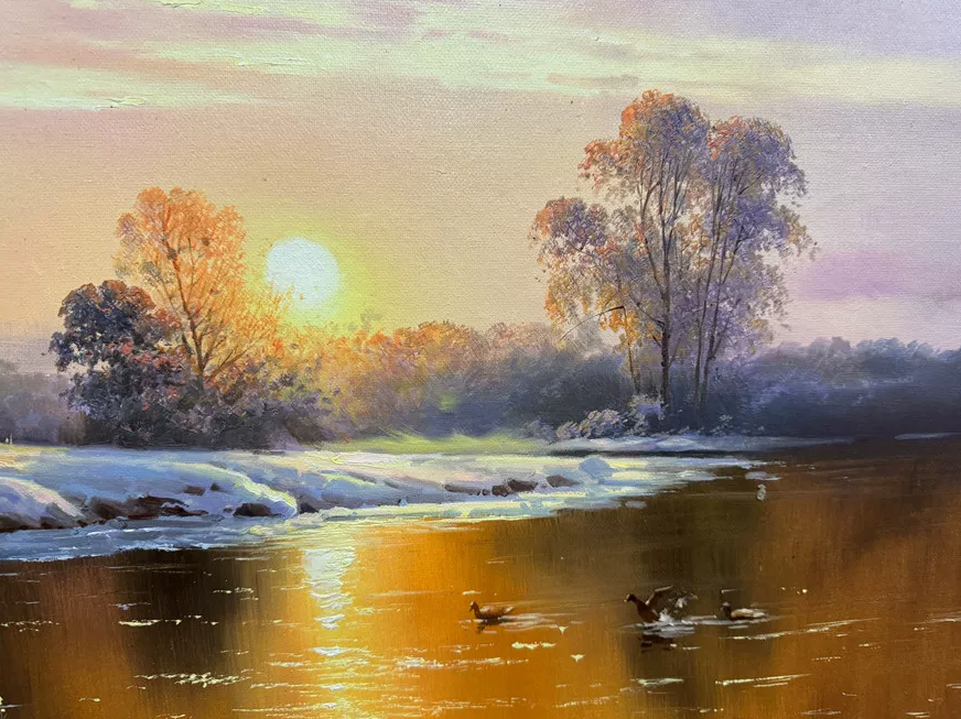 North Korean Oil Painting “Twilight Snow Melt” by Bae Myung-Hoon 18958