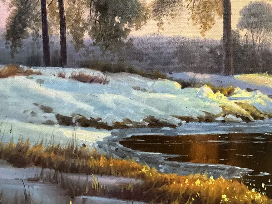 North Korean Oil Painting “Twilight Snow Melt” by Bae Myung-Hoon 18958