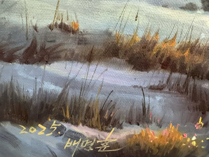 North Korean Oil Painting “Twilight Snow Melt” by Bae Myung-Hoon 18958