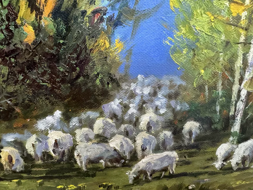 Lee Gye-Chang “Autumn Pasture” North Korean Oil Painting 19907