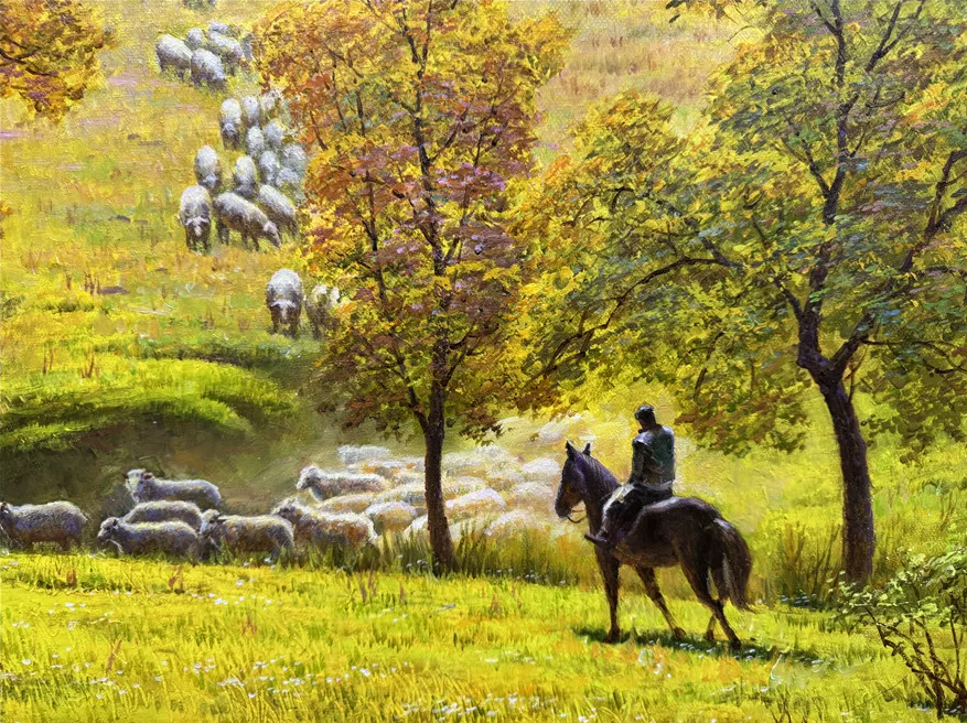 “Shepherding” by Quan Jin | North Korean Landscape Oil Painting 20011