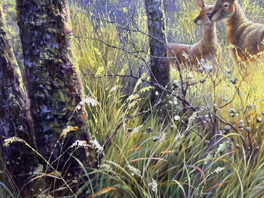 “Deer in the Deep Forest” by Li Mingcheng | Landscape Oil Painting 20012