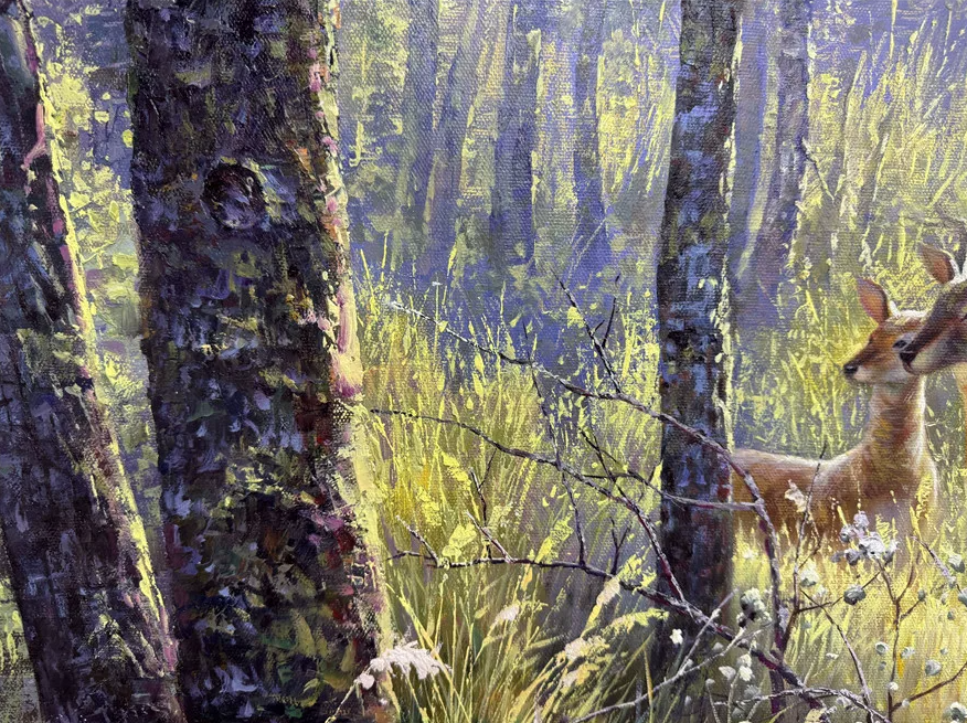 “Deer in the Deep Forest” by Li Mingcheng | Landscape Oil Painting 20012