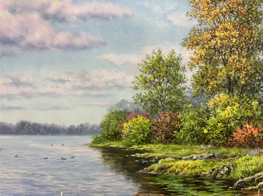 Autumn Lake Landscape Oil Painting by Cheng Guang – Autumn Radiance 20021