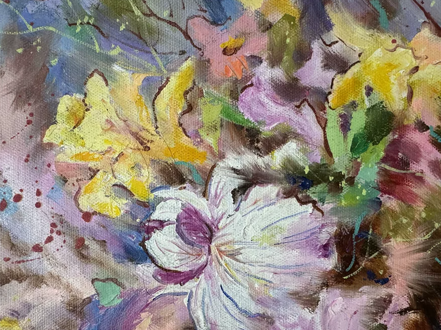 Korean First-Class Painter Li Min “Bullfight” Floral Oil Painting 20027