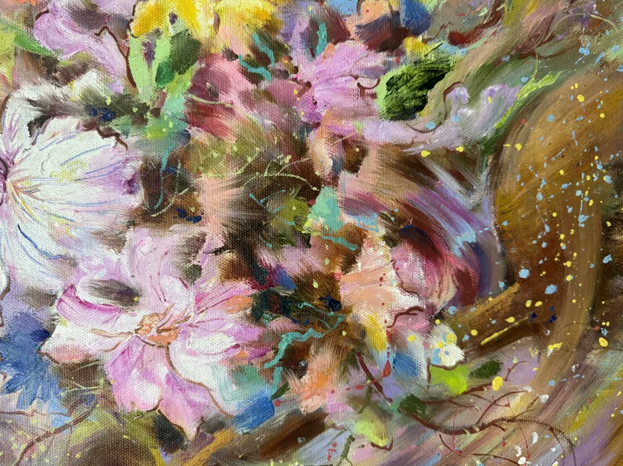 Korean First-Class Painter Li Min “Bullfight” Floral Oil Painting 20027