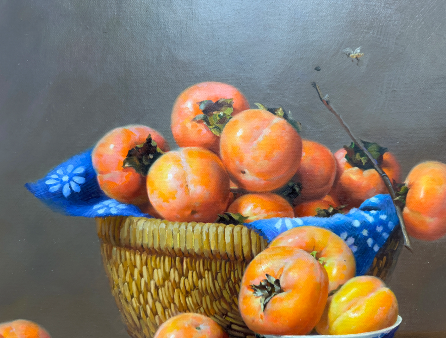 Original Persimmon Still Life Oil Painting “Good Fortune” 20014