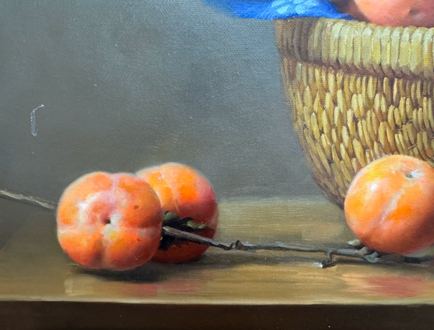 Original Persimmon Still Life Oil Painting “Good Fortune” 20014