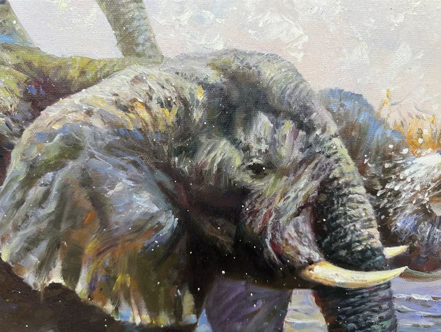 Original Elephant Oil Painting by Jin Zhe | Wildlife Animal Art DMC142