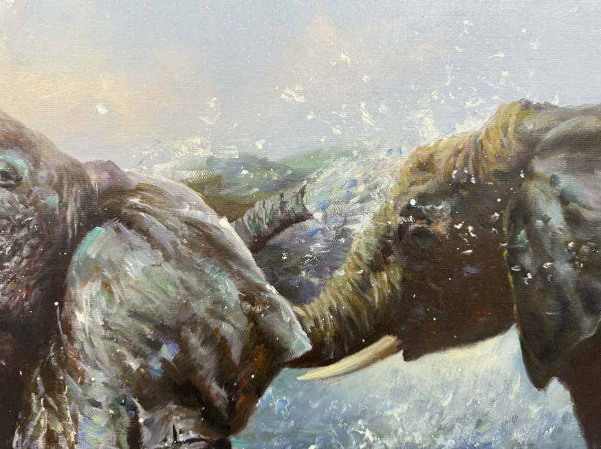 Original Elephant Oil Painting by Jin Zhe | Wildlife Animal Art DMC142