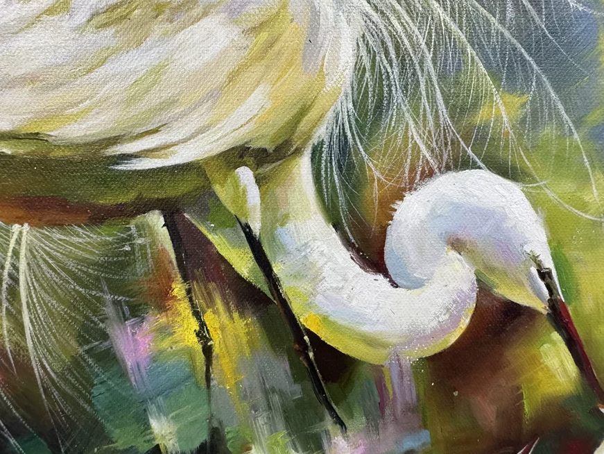 Original Animal Oil Painting “Egret Song in the Green Shade” by First-Class Painter Li Zhejin DMC139