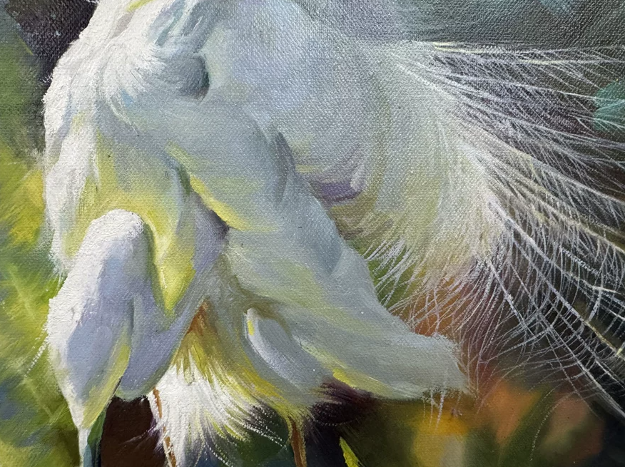 Original Animal Oil Painting “Egret Song in the Green Shade” by First-Class Painter Li Zhejin DMC139
