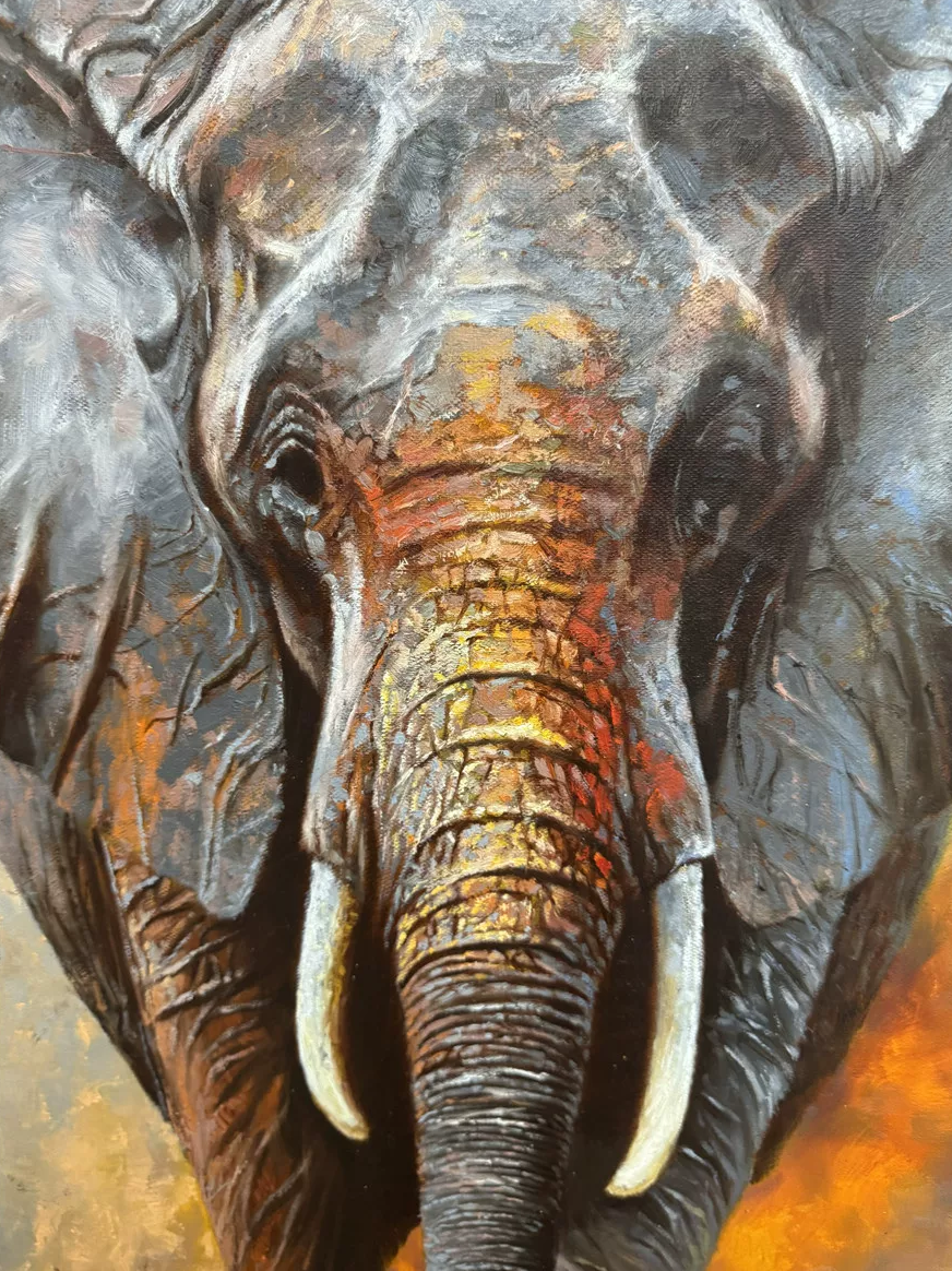 Original Elephant Oil Painting “Elephant” by First-Class Painter Li He 19901