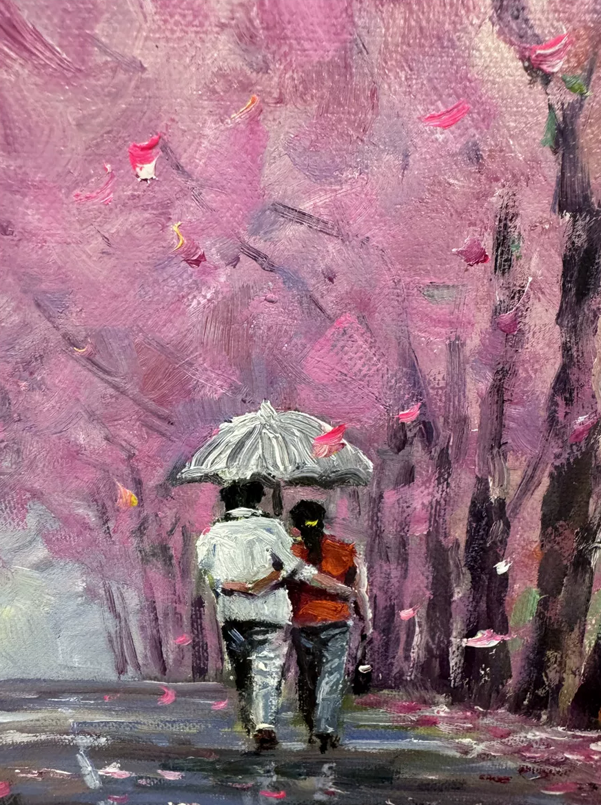 Original Landscape Oil Painting “Stroll in the Woods” by Li Jicheng 19896