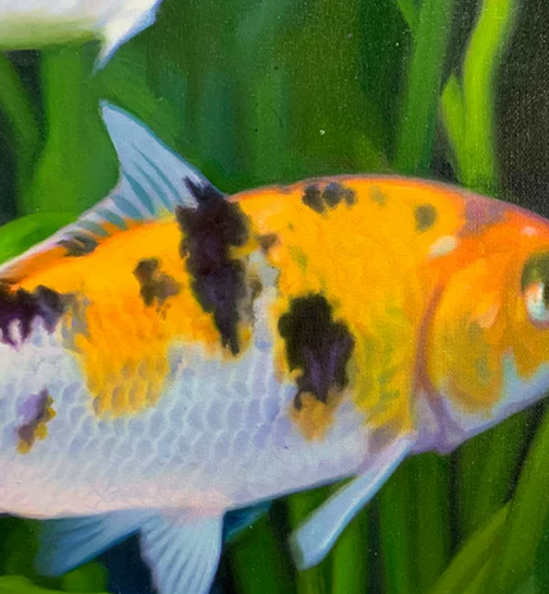 Koi Fish Oil Painting by Cai Ri – Hand-Painted Pond Artwork 17946