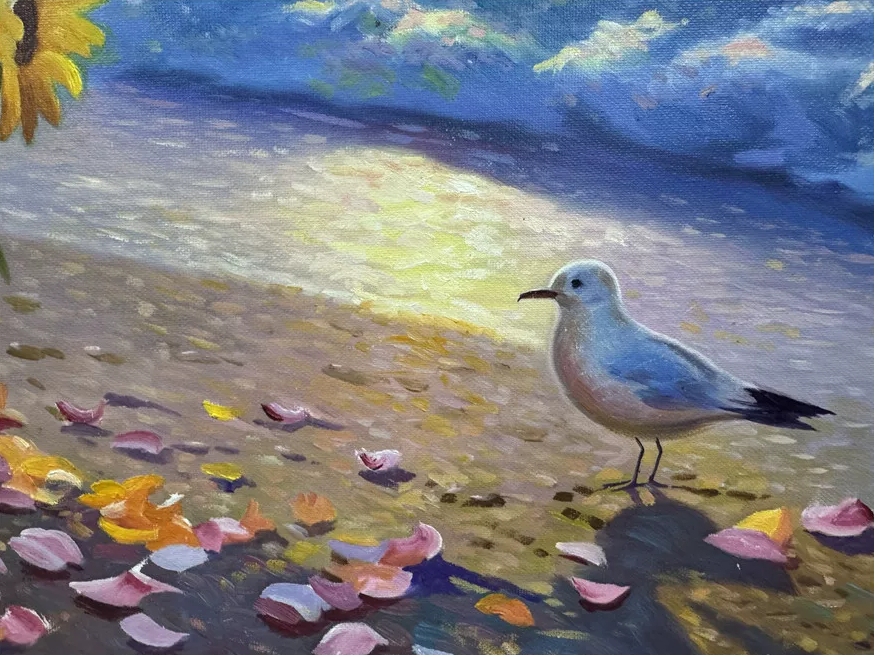 Sunflower Seaside Oil Painting by Huang Yong Il – Hand-Painted Wall Art 20071