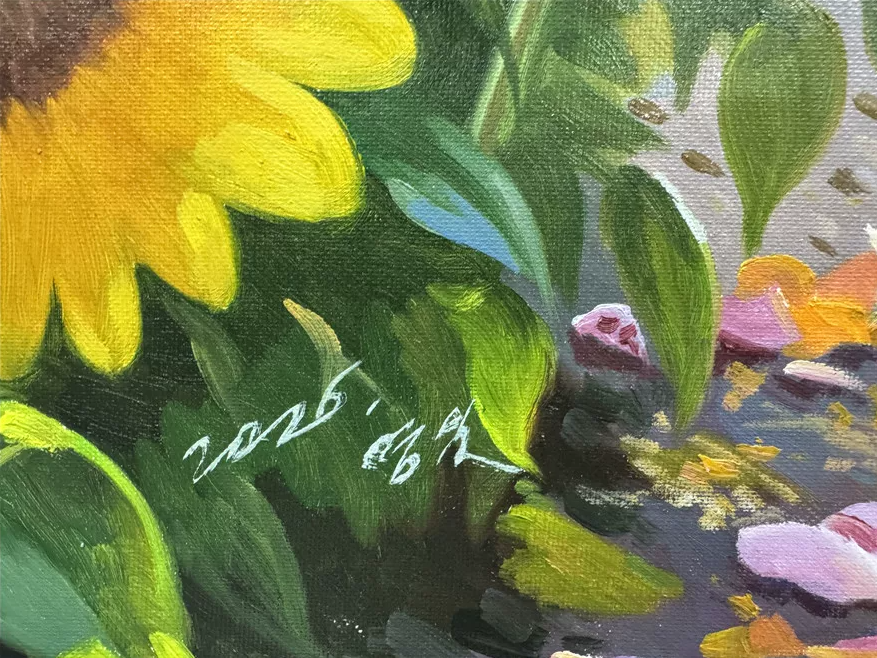 Sunflower Seaside Oil Painting by Huang Yong Il – Hand-Painted Wall Art 20071