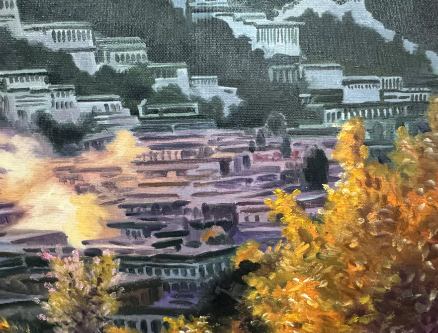 Hwang Yong Il “Sacred Realm at Dawn” Original North Korean Landscape Oil Painting 20072
