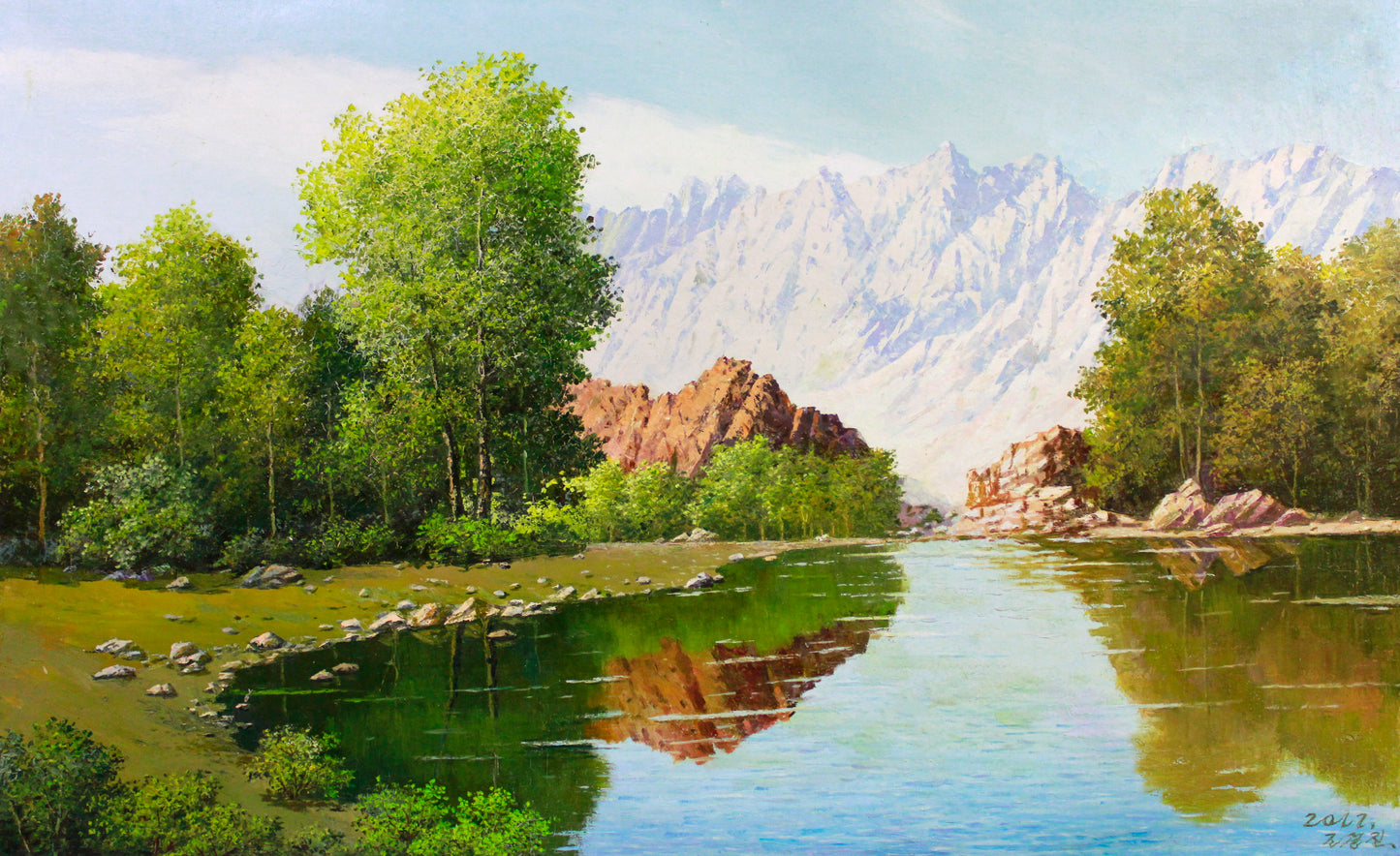"Beneath the Snowy Peak" – Original Realistic Landscape Oil Painting by Master Choe Kyong Jin X479
