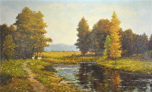 Original Oil Painting "Autumn Stream in the Countryside" by First-Class Painter Zhang Yun – Collectible Hand-Painted Impressionist Landscape Art y042